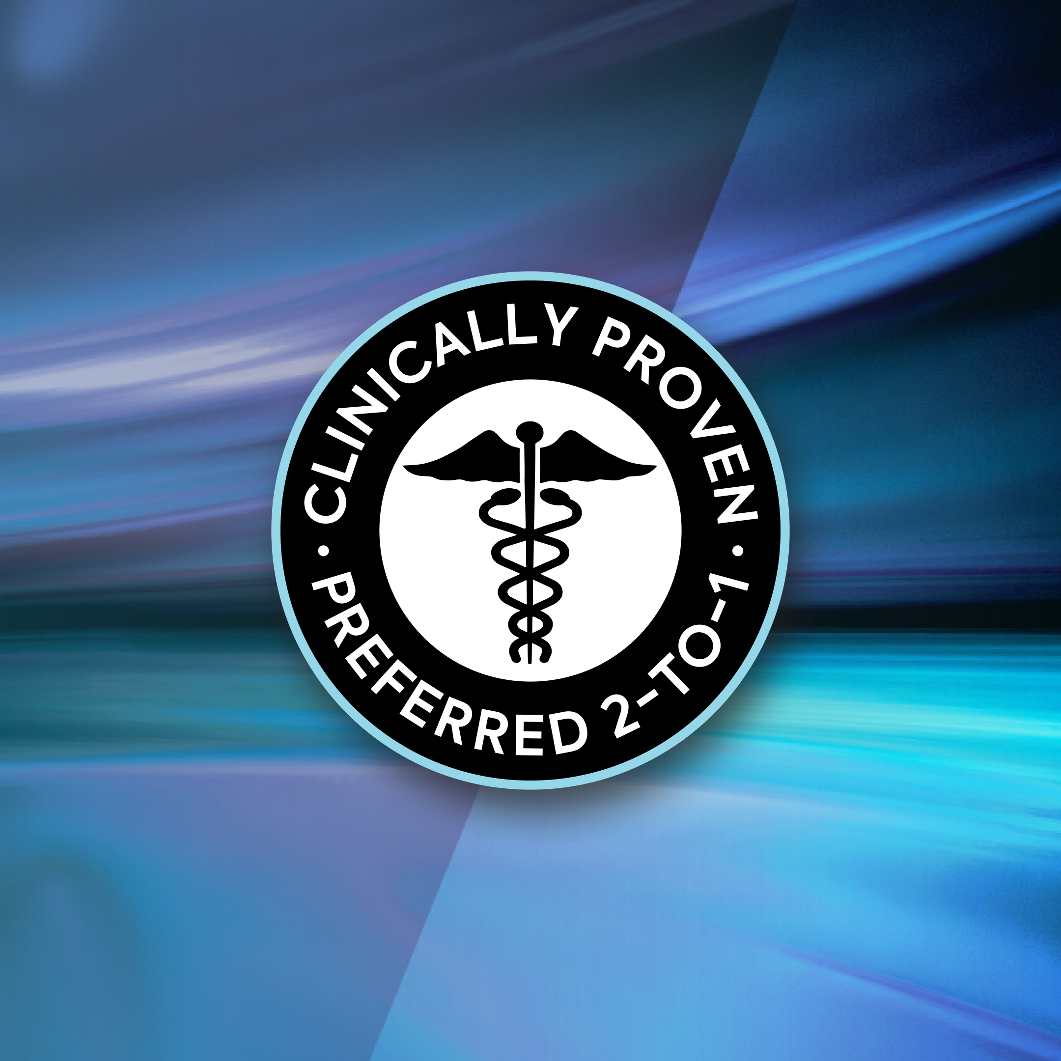 Clinically proven logo on blueish background.