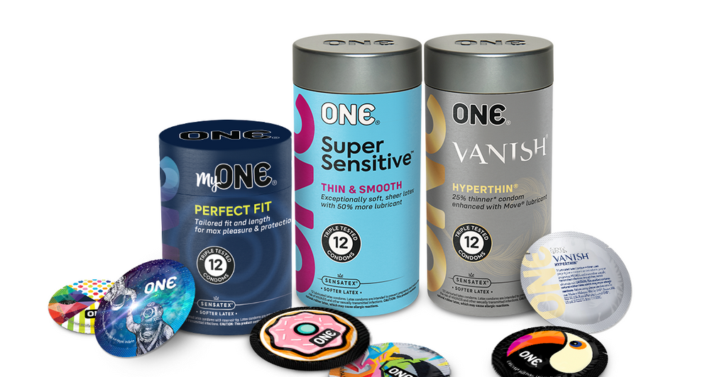 ONE Condoms and myONE Condoms packaging together